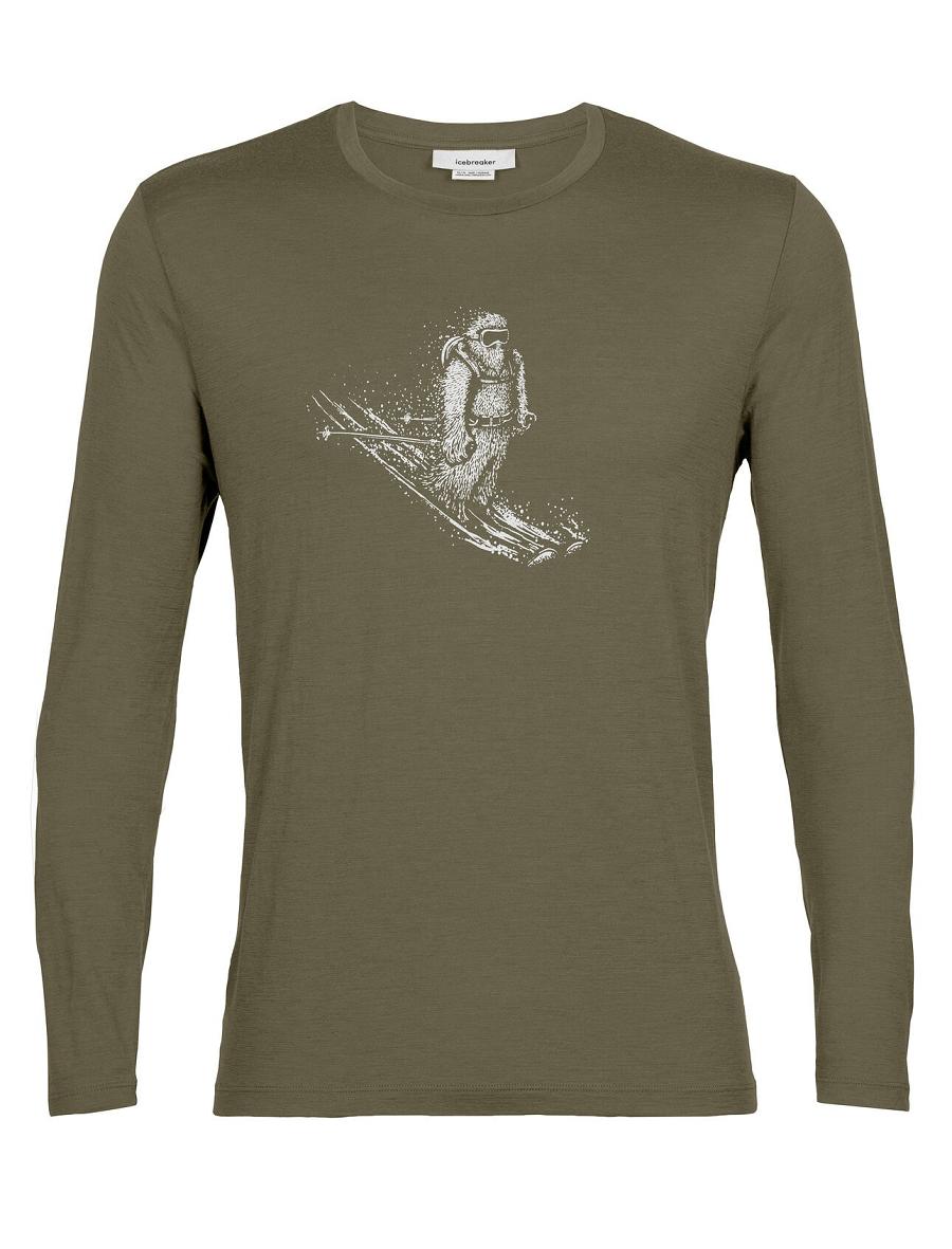 Icebreaker Merino Tech Lite II T-Shirt Skiing Yeti Férfi Long Sleeve Olivazöld | HU 1226SGLO